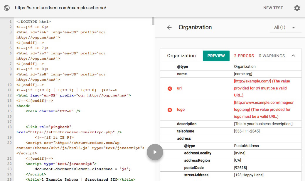 Structured SEO Example JSON LD